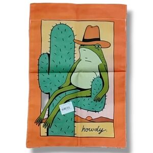 All Season Whimsical Green Frog on Cactus Garden Flag